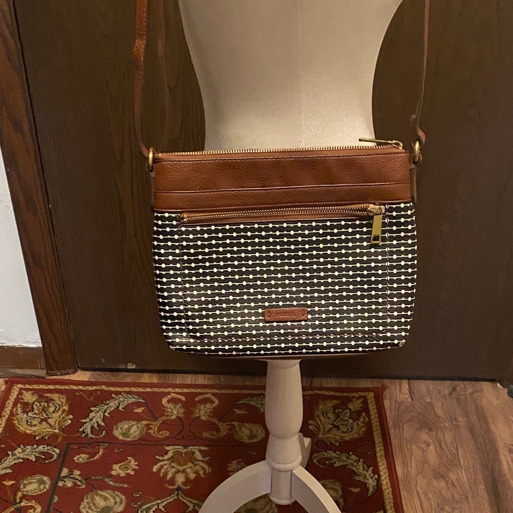 Fossil Brown and Black Patterned Crossbody Bag